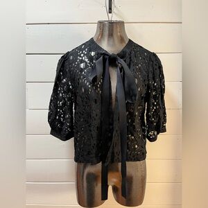 SHAN Black Lace Tie-Front Blouse | Size 8